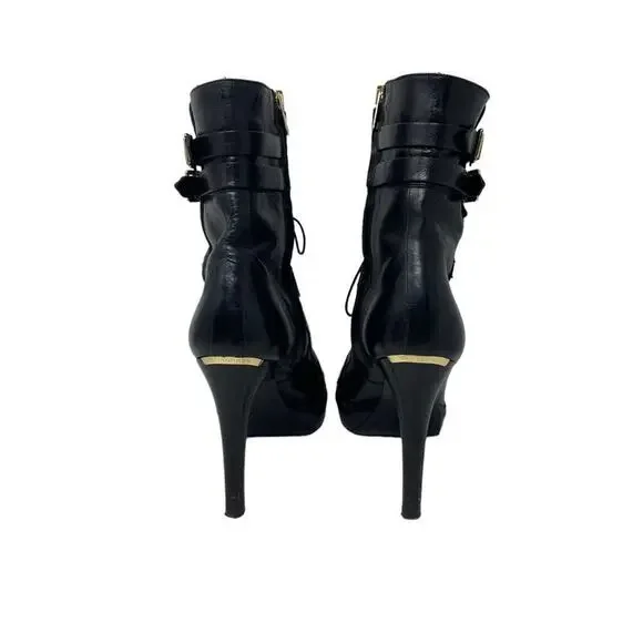 BURBERRY Brogue Leather Laser Cut Lace Up Stiletto Boots Size 40 or US 10 - Picture 5 of 13